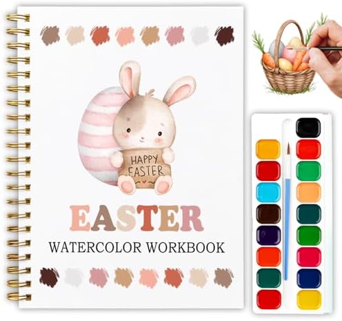 Easter Bunny and Egg Watercolor Workbook, Water Coloring Book, 12 Patterns, Spring Easter Watercolor Kit for Beginners, Relaxing DIY Gift for Adults, Women and Family by Unknown