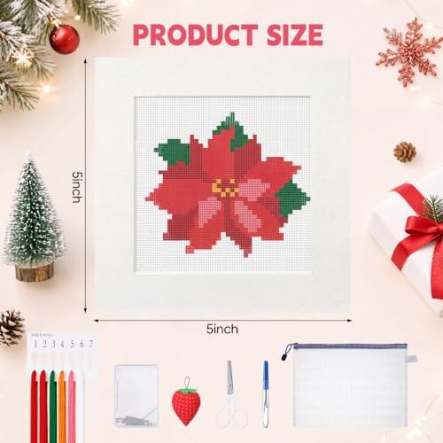 XunYee 18 Mesh Needlepoint Canva for Beginner, Christmas Poinsettia - Image 2