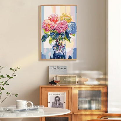 Framed Paint by Numbers Kit for Adults Beginner & Kids Ages 8-12, Hydrangea in Glass Vase Window Paint by Number with Frame, Easy Acrylic Colorful Flowers Painting by Numbers Kit on Canvas 8x12 inch - Image 2