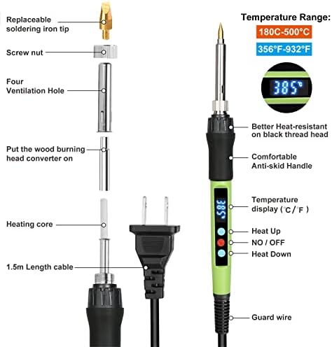 Wood Burning kit, 100W Professional WoodBurning Pen Tool, DIY Creative Tools with LED Display Adjust Temp Switch 180~500℃,Wood Burner for Embossing,Carving,Pyrography,Suitable for Beginners,Adults - Image 2