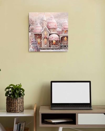 Sunteeny Paint by Number for Adults Beginner Christmas Pink Cabin Rose Hat Snowman DIY Digital Oil Painting by Numbers Picture Drawing On Canvas Framed 16"x16" - Image 2