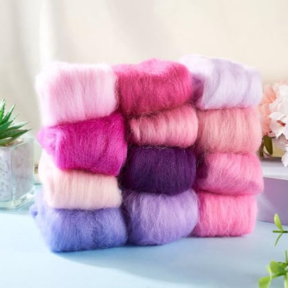 FASHEWELRY 2.11 OZ Needle Felting Wool Roving Purple Theme Handmade Spinning Felt Kit Nature Wool Roving Yarn DIY for Felted Animal Needle Felting Supplies - Image 3