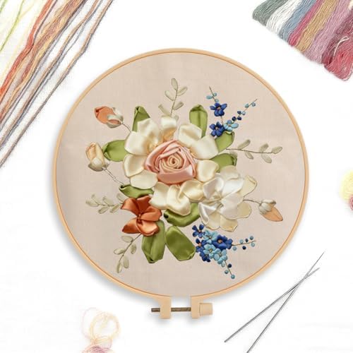 CREAWONDER Canvas Tote Bag Embroidery Kit with Pattern for Beginners, Arts and DIY Embroidery Crafts Kits for Adults, Include Instructions, Embroidery Hoops, Color Threads and Tool - Image 3
