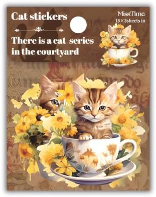 45 pcs Junk Journal Scrapbook Sticker, Junk Journal Supplies, Aesthetic Washi Materials, Decorative Ephemera Planner Arts Craft, Watercolor Scrapbooking for Adults (Afternoon Cats) by Gryast