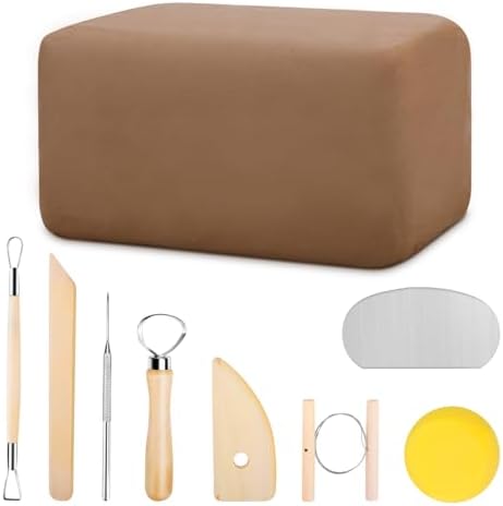 Pottery Clay, Natural Air Dry Clay, 5.5lbs Modeling Clay with Pottery Sculpting Tool Set, All-Purpose Clay Sculpting Kit - Yellow by WOLWEFA