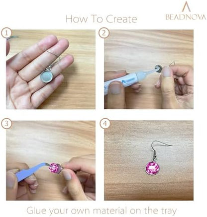 BEADNOVA Earring Kit 30pcs Blank Ear Wire Hook 10mm Stainless Steel Cabochon Setting Earring Bezel with Rubber Backs for Cabochon Resin DIY Earwire Making (10mm, 30pcs) - Image 4