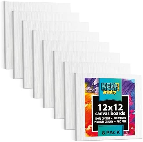 KEFF Canvas Boards for Painting - 12x12 8-Pack Bulk Canvas Panels, 100% Cotton Triple Primed Large Canvases for Art Painting Supplies, Acrylic, Oil, Watercolor & Tempera by KeffCreations