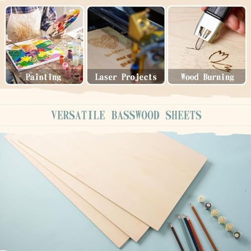 6 Pack 12 x 16 x 1/4 Inch-6mm Thick Basswood Sheets for Crafts Unfinished Plywood Sheets Boards Square Crafts Wood Sheets for DIY Laser Projects, Wood Burning, Engraving, Staining, Architectural Model - Image 5