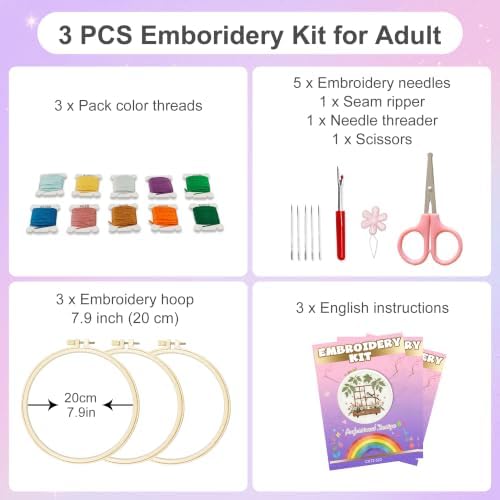 Huacan Embroidery Kit for Adults Beginners with 3 Hoops & Gift Box - Image 2