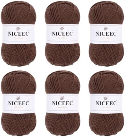 NICEEC 300g Soft Assorted Colors Yarn 100% Acrylic 870yds -Brown34# by NICEEC