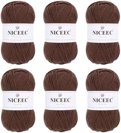 NICEEC 300g Soft Assorted Colors Yarn 100% Acrylic 870yds -Brown34# by NICEEC