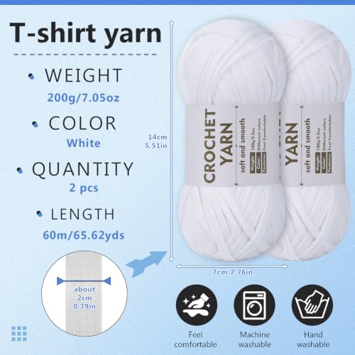 SHWAKK 2 Pack T-Shirt Yarn Set, White Crochet Yarn for Knitting & Crochet - Image 2
