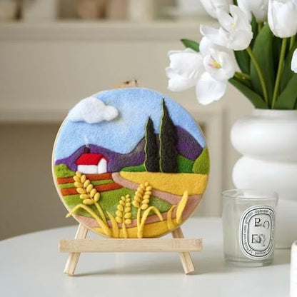 Wonafa DIY Wool Needle Felt Starter Kit, Beginner Needle Felt Kit with Wool Felt Bag, Felts Needles, Photo Frame, Foam Mat, Felts Cloth and Instructions for Home Decor, Art Crafts (Idyllic Scenery) - Image 6