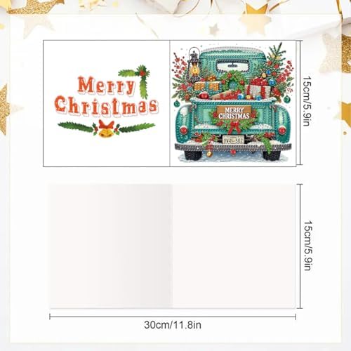 jinglinhh 6pcs Christmas Tree Gifts Truck Car Diamond Art Painting Greeting Cards with Envelopes, DIY Card Making Kits for Adults, Diamond Art Postcards Christmas Cards Craft Gifts - Image 2