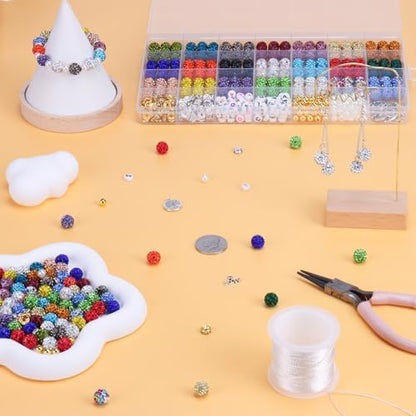 501 Pcs Rhinestone Bead Kit for Bracelet, 10mm Sparkle Clay Crystal Beads for Jewelry Making, 21 Colors Shiny Disco Ball Beads for Crafts Baseball Necklace Keychain Earrings DIY Decoration (Kit 1) - Image 4
