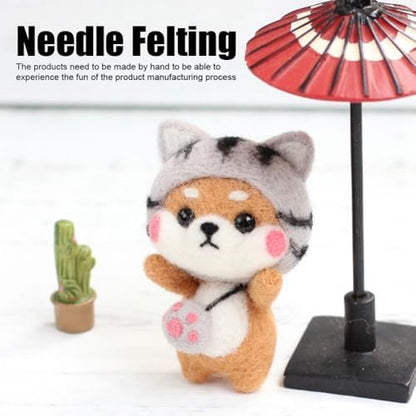 MOPFOL Needle Felting Kit 4 Styles - DIY Wool Craft with Foam Pad, Felting Needles & Accessories for Animal Doll Making(Cat Shiba Inu) - Image 5
