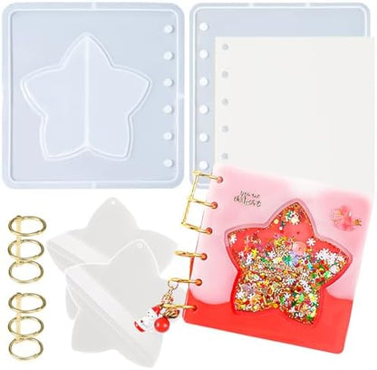 DIY Resin Shaker Journal Kit Star - Complete Set with Square Notebook Molds, Binder Refills by FUNSHOWCASE
