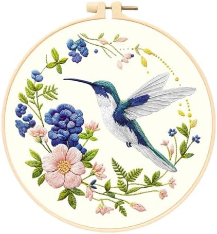 WUSARPLY Hummingbird Embroidery Kits for Beginners with Flower Pattern by WUSARPLY