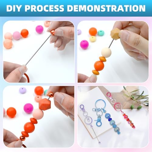 DNLEGULI 100 Pcs Beadable Keychains Bulk Kit – DIY Keychain Making Supplies with Metal Blanks for Crafts, Jewelry, Charms, Custom Projects – Blank Chain Bars for Beaded Keychain Design (Gradient) - Image 4