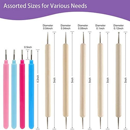 KITANIS 14Pcs Paper Quilling Tool and Supplies, Include 5Pcs Double Head Indentation Pens, 4Pcs Slotted Pens, 2Pcs Bone Folder Tools, Awl, Tweezer and Curling Coach for Card Making, Bookbinding - Image 2