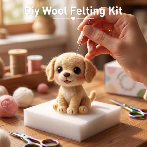 DIY Needle Felting Kit Cute Labrador Puppy – Needle Felting Starter Kit with Fiber Roving, Needles, Felting Pad & Instructions | Felted Animal Dog Kit for Beginners Adults | DIY Craft Gift - Image 7