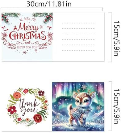 jinglinhh 6pcs Aurora Christmas Winter Elk Diamond Art Painting Greeting Cards with Envelopes, DIY Card Making Kits for Adults, Diamond Art Postcards Holiday Cards Craft Gifts - Image 2