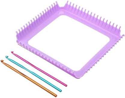 Beginner-Friendly Plastic Weaving Loom with Crochet Hook, Portable Square Loom for DIY Crafts, Looms for Weaving Enthusiasts (Purple) by Unknown