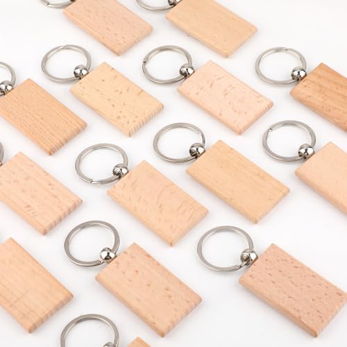 PineHaven Blank Wooden Key Chain, Rectangle Wood Keychain Blanks,Unfinished Wood Key Ring Wooden Engraving Blank Keys Tags - Image 6