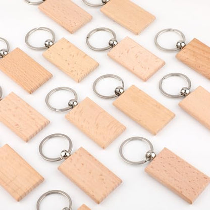 PineHaven Blank Wooden Key Chain, Rectangle Wood Keychain Blanks,Unfinished Wood Key Ring Wooden Engraving Blank Keys Tags - Image 6