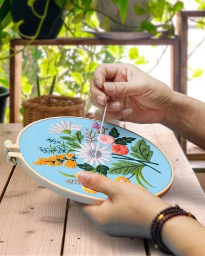 TINDTOP 5 Sets Embroidery Kit for Adults, Floral Embroidery Practice Kit for Beginners Include Embroidery Cloth Hoops Threads for Craft Lover Hand Stitch - Image 4