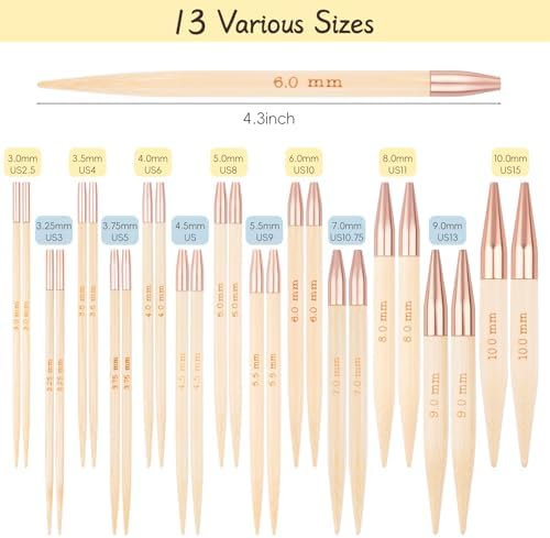 BsHooker Bamboo Interchangeable Circular Knitting Needles Set with Case - Image 2