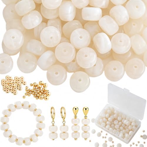 100Pcs 14mm Large Acrylic Beads for Jewelry Making, Chunky Marbled Round Focal Beads Bulk Set with Spacer Beads for DIY Bracelets Necklaces Keychains Bag Charms (White) by YUJIEJewelry