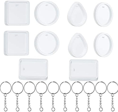 Resin Molds for Keychain, Qtopun Water Drop Shape Round Rectangle Oval Square 10pcs Jewelry Epoxy Silicone Molds with Hole 10 Pcs Keychain for Pendant Eardrop Keychain DIY Craft Making by Qtopun