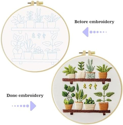 JOZYSH Full Range Embroidery Kit for Adult, Green Plant Pattern Embroidery Kit for Beginners Include Embroidery Cloth Hoops Threads for Craft Lover Hand Stitch with Embroidery Skill Techniques - Image 4