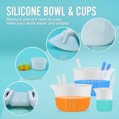 Silicone Resin Mixing Measuring Bowls 2Pcs 600ml/20oz for Resin Supplies, Thickened Reusable Silicone Bowl Cups for Epoxy Mixing, with Stir Sticks, Jewelry Making - Image 3