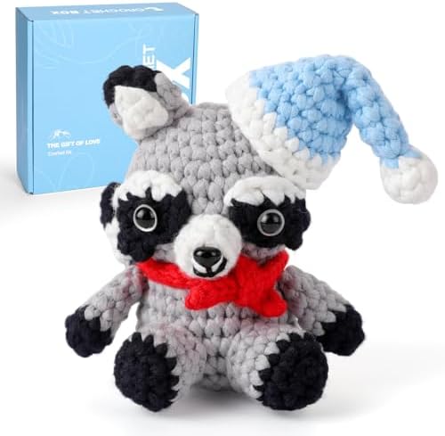 CrochetBox Raccoon Crochet Kit for Beginners, Easy Craft for Adults by CROCHETBOX