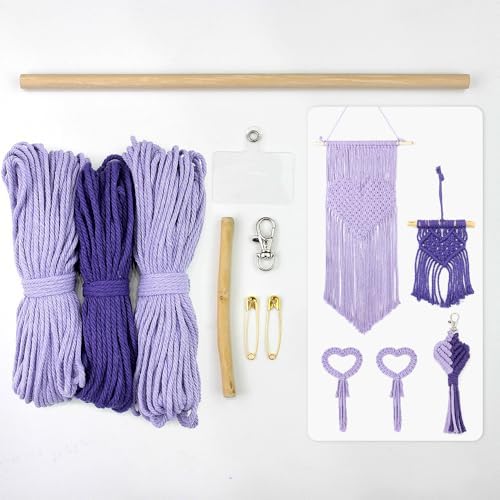BUFANTL DIY Macrame Heart Kit for Beginners, 5-Piece Starter Set with 2 Wall Hangings, 1 Keychain & 2 Napkin Rings, Boho Weaving Craft Kit for Adults by Unknown