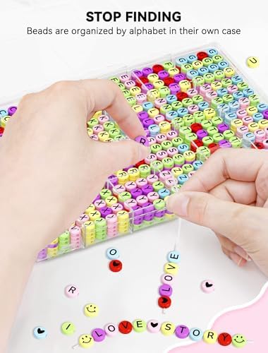 ARTDOT 1400 Pieces Letter Beads for Friendship Bracelets Making Kit, 28 Styles Assortment Jewelry Making Supplies Alphabet Beads Set with Cases Preppy Crafts Gifts, Black Multicolor Box Packed - Image 3