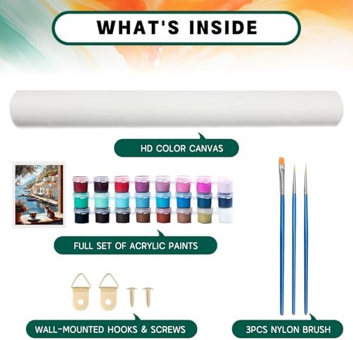 Possoco Paint by Numbers Kit for Adults Beginner Cat, Seaside Landscape Easy Adult Paint by Number Kits on Canvas, DIY Acrylic Number Painting for Adults Teens for Home Decor 16x20 Inch - Image 5