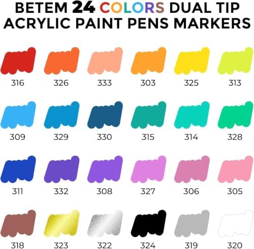 Betem 24 Colors Dual Tip Acrylic Paint Markers, Fabric Decorating Kits - Image 3