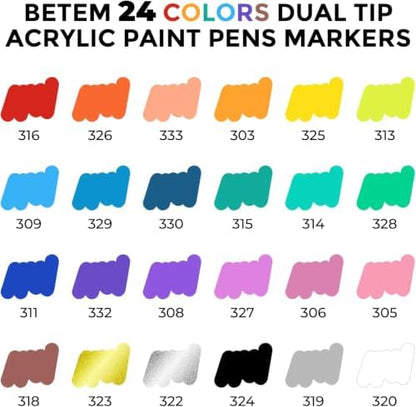 Betem 24 Colors Dual Tip Acrylic Paint Markers, Fabric Decorating Kits - Image 3