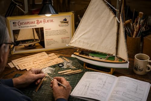 Midwest Chesapeake Bay Flattie Wooden Model Ship Kit for Adults - Beginner Woodcraft Boat Building Set - Easy Laser-Cut DIY Hobby Craft Gift, Made in USA, 1:32 Scale - Image 4