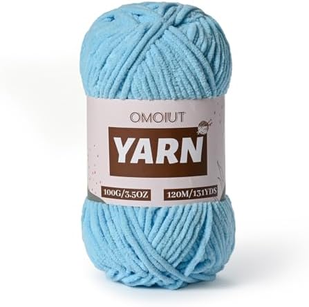 Plush Chenille Chunky Crochet Yarn - Baby Yarn for Crocheting Soft - Velvet Yarns Knitting for Blankets Crafts - Fluffy Amigurumi Yarns 100g / 131yd (Azure) by OMoiut