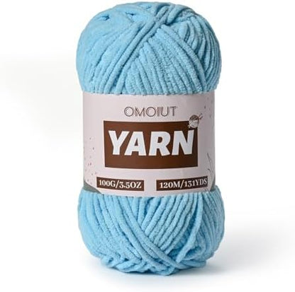 Plush Chenille Chunky Crochet Yarn - Baby Yarn for Crocheting Soft - Velvet Yarns Knitting for Blankets Crafts - Fluffy Amigurumi Yarns 100g / 131yd (Azure) by OMoiut