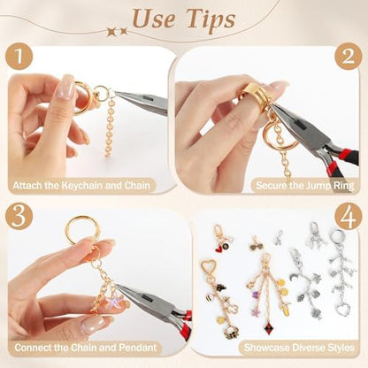 Zefy 552Pcs Charms Lipgloss Keychain Making Kit, DIY Bag Charm Gold Silver - Image 3