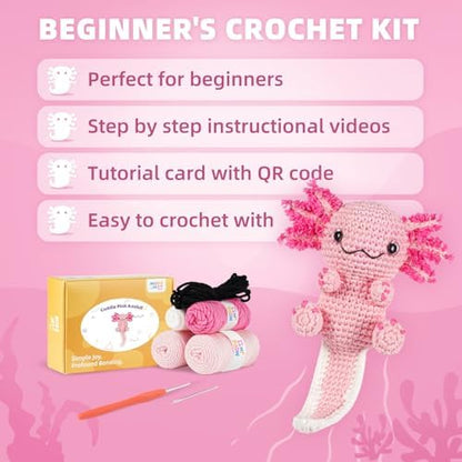 MOREJMTT Crochet Kit for Beginners, Learn to Crochet, Include Easy Knitting Soft Yarn, Step-by-Step Video Tutorial, Hook, Holiday Birthday Gift for Adults (Happy Axolotl) - Image 6