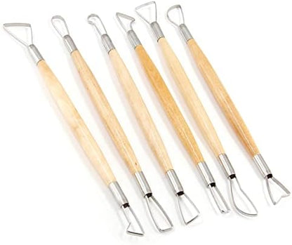 Suiwotin 6pcs Double-Sided Clay Sculpting Tools, Wooden Handle Ribbon Clay Tools, Pottery Trimming Tool, Clay Wire Loop Sculpture Set for Ceramic, Wax Carving Modeling (Pack of 2) - Image 6