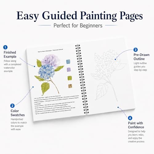 Teswarha Flowers Watercolor Workbook With12 Sheets 300GSM Art Paper 16 Colors Watercolor Paint Set with 2 Watercolor Brushes Water Coloring Book Kit for Adults Teens 8.2 x 9.8in - Image 3