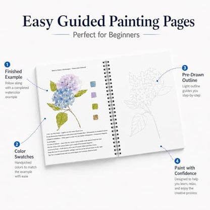 Teswarha Flowers Watercolor Workbook With12 Sheets 300GSM Art Paper 16 Colors Watercolor Paint Set with 2 Watercolor Brushes Water Coloring Book Kit for Adults Teens 8.2 x 9.8in - Image 3