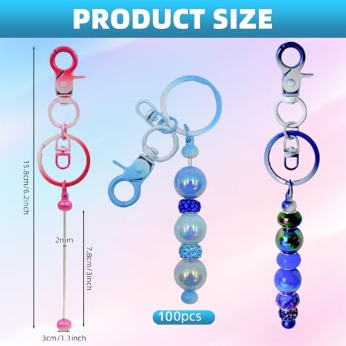 DNLEGULI 100 Pcs Beadable Keychains Bulk Kit – DIY Keychain Making Supplies with Metal Blanks for Crafts, Jewelry, Charms, Custom Projects – Blank Chain Bars for Beaded Keychain Design (Gradient) - Image 2